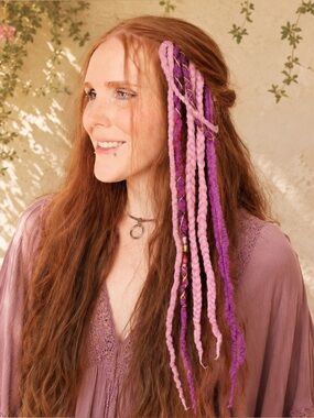 Purple Merino Wool Clip In Dreadlocks Extensions Handmade Miss Violet Lace